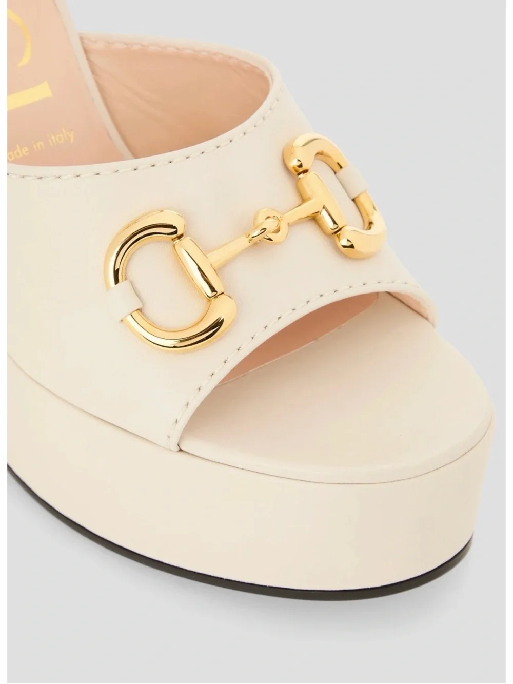 Gucci Cream Platform Ankle-Strap Sandals with Gold Hardware